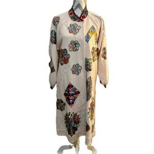 NWT Johnny Was Biya Glinda Cream Appliqué Quilt Mock Collar Duster Jacket S